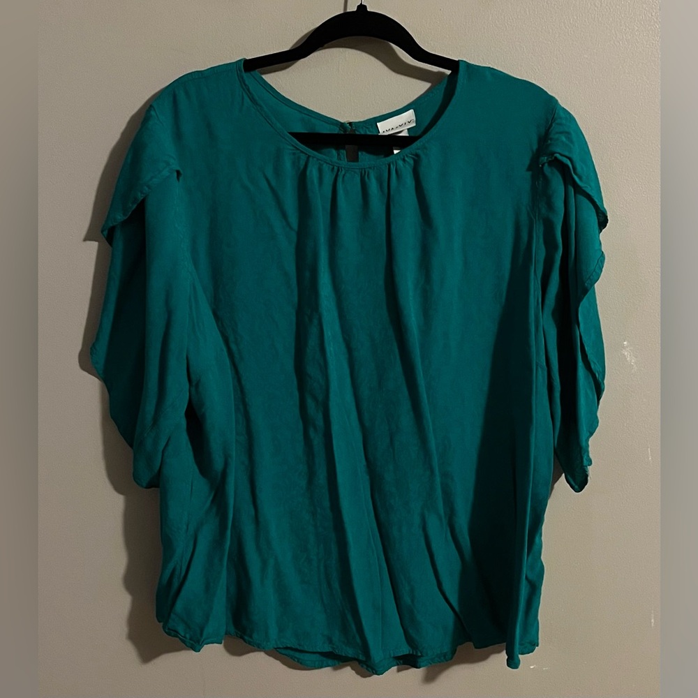 Ava & Viv Teal Ruffle Sleeve Blouse